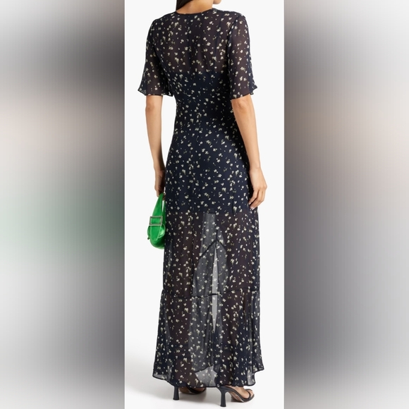 NWT RAG & BONE Tamar Twist-Front Navy Floral-Print Georgette Maxi Dress Size 2 - Picture 3 of 17